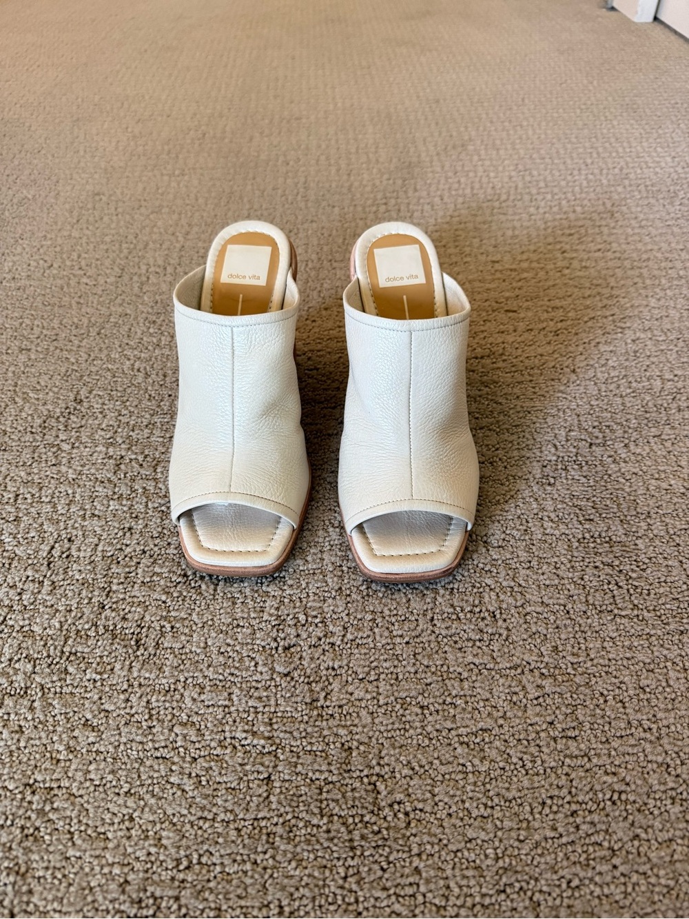 Dolce Vita Cream Open-Toe Leather Mule Heels